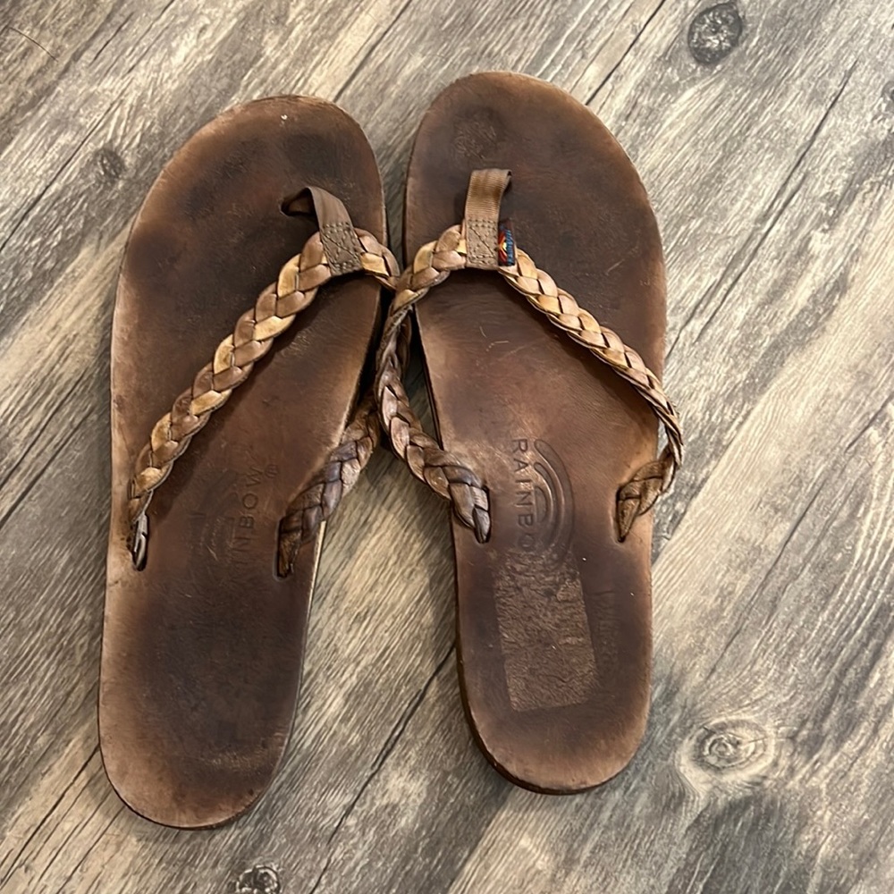 Rainbow braided flip flop